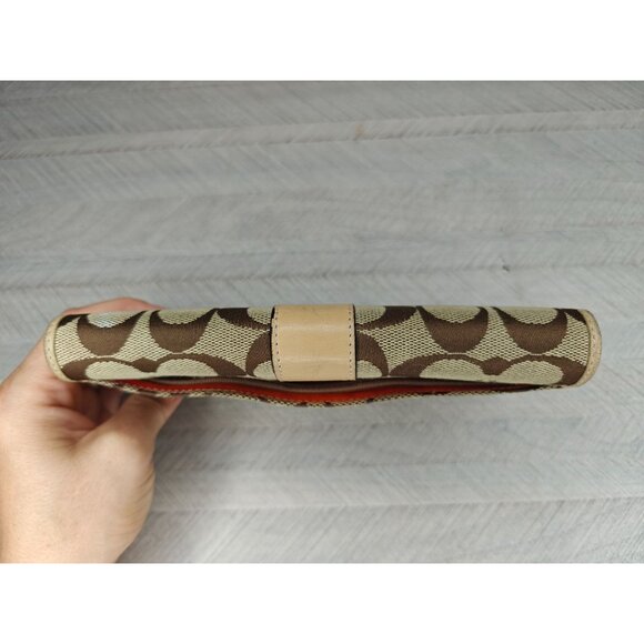 Coach Signature Canvas Women's Leather Wallet Checkbook Beige Brown - Picture 6 of 12